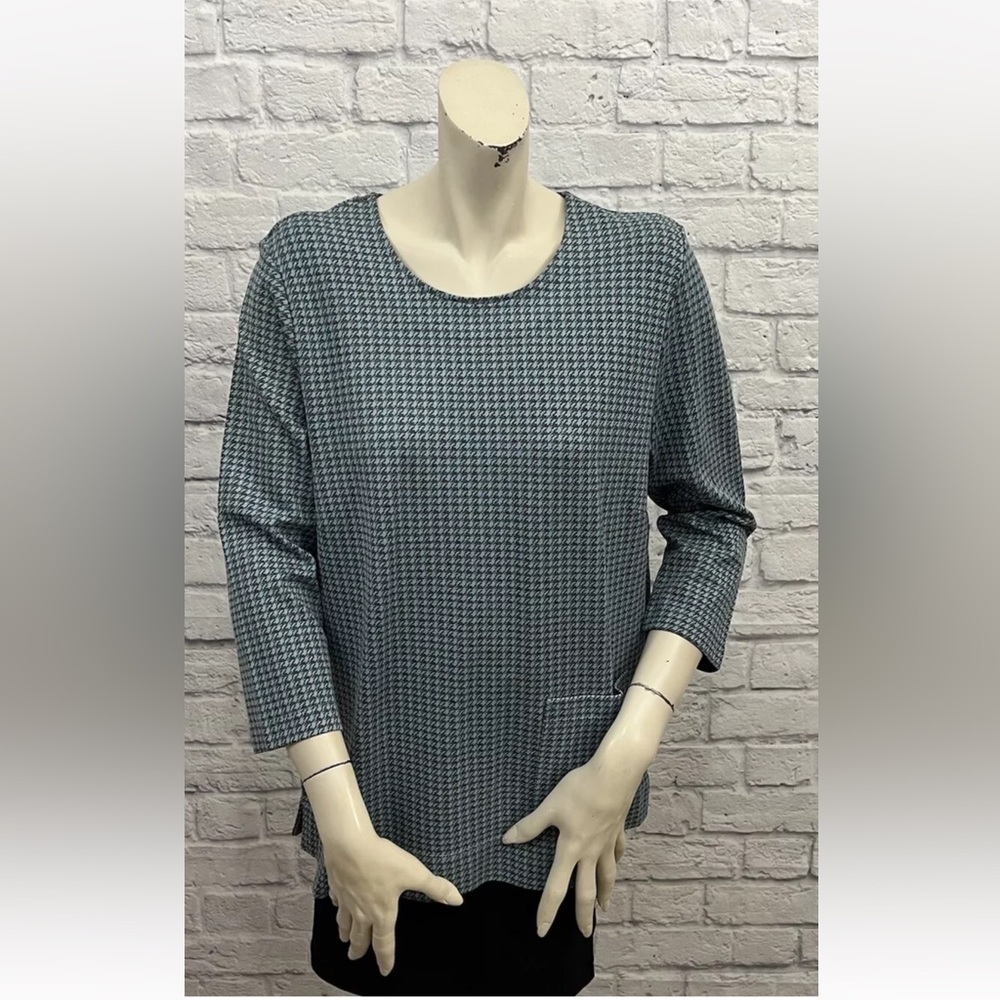 J. JILL TEAL & BROWN 3/4 SLEEVE ONE POCKET PONTE TUNIC TOP SIZE L